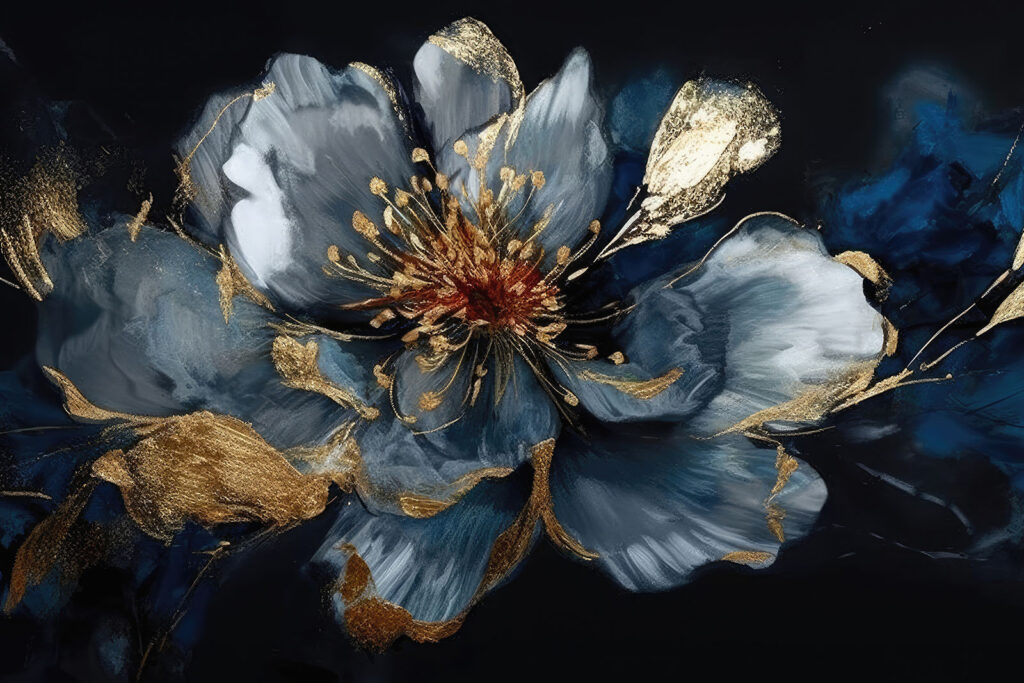 Flor azul e dourada — design completo
