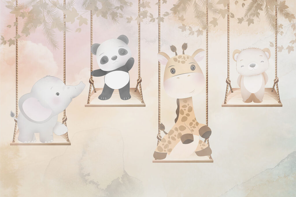 Animais em baloiços — design completo