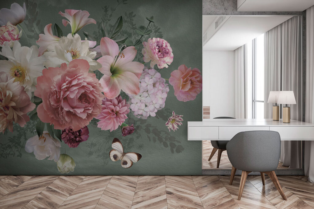 Ramo rosa-velho sobre verde-acinzentado — interior 1