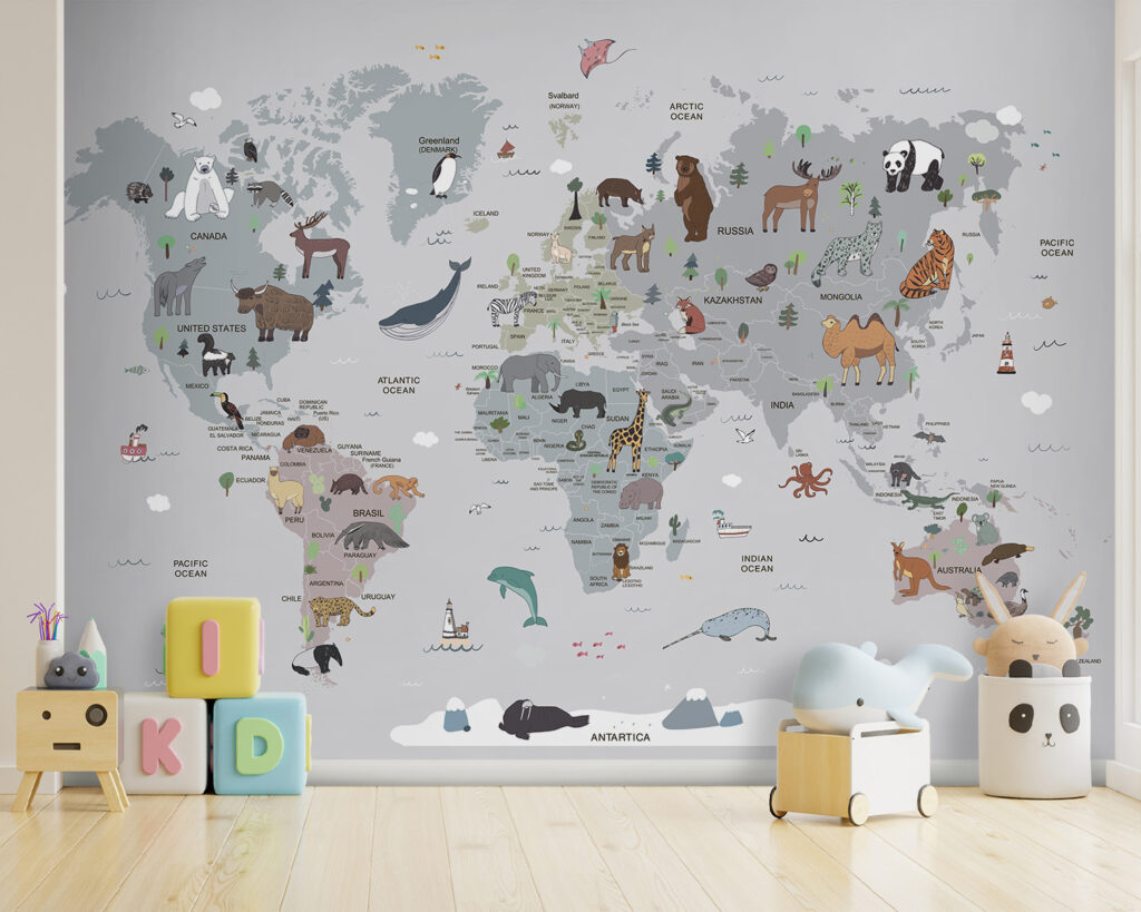 Mapa-múndi com pequenos animais — interior 3
