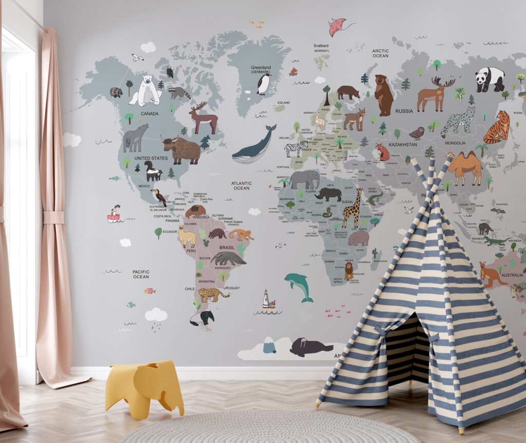 Mapa-múndi com pequenos animais — interior 2