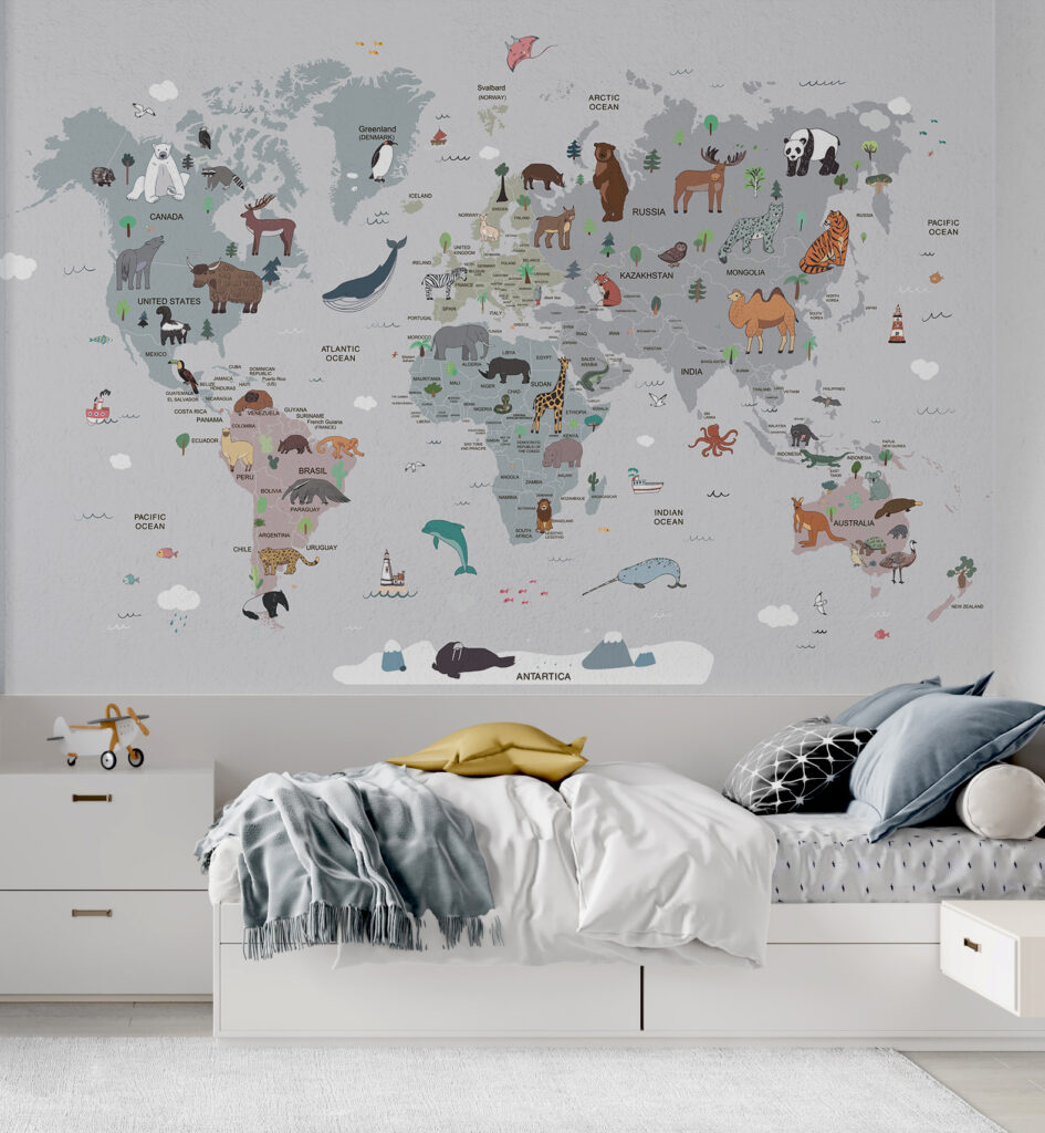 Mapa-múndi com pequenos animais — interior 4