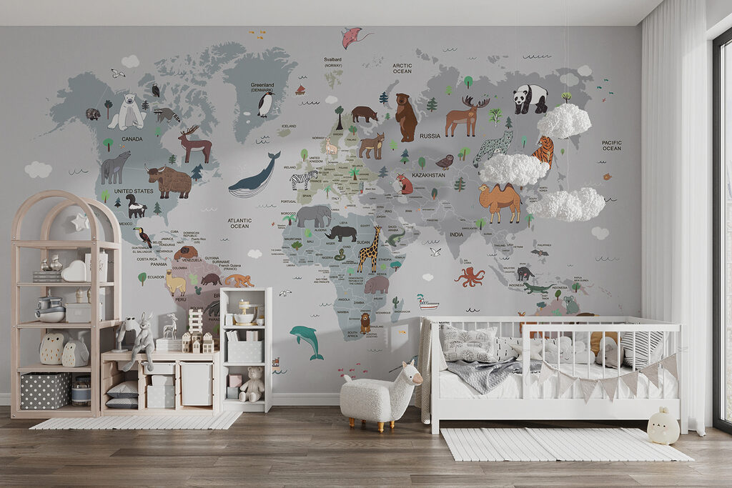 Mapa-múndi com pequenos animais — interior 5