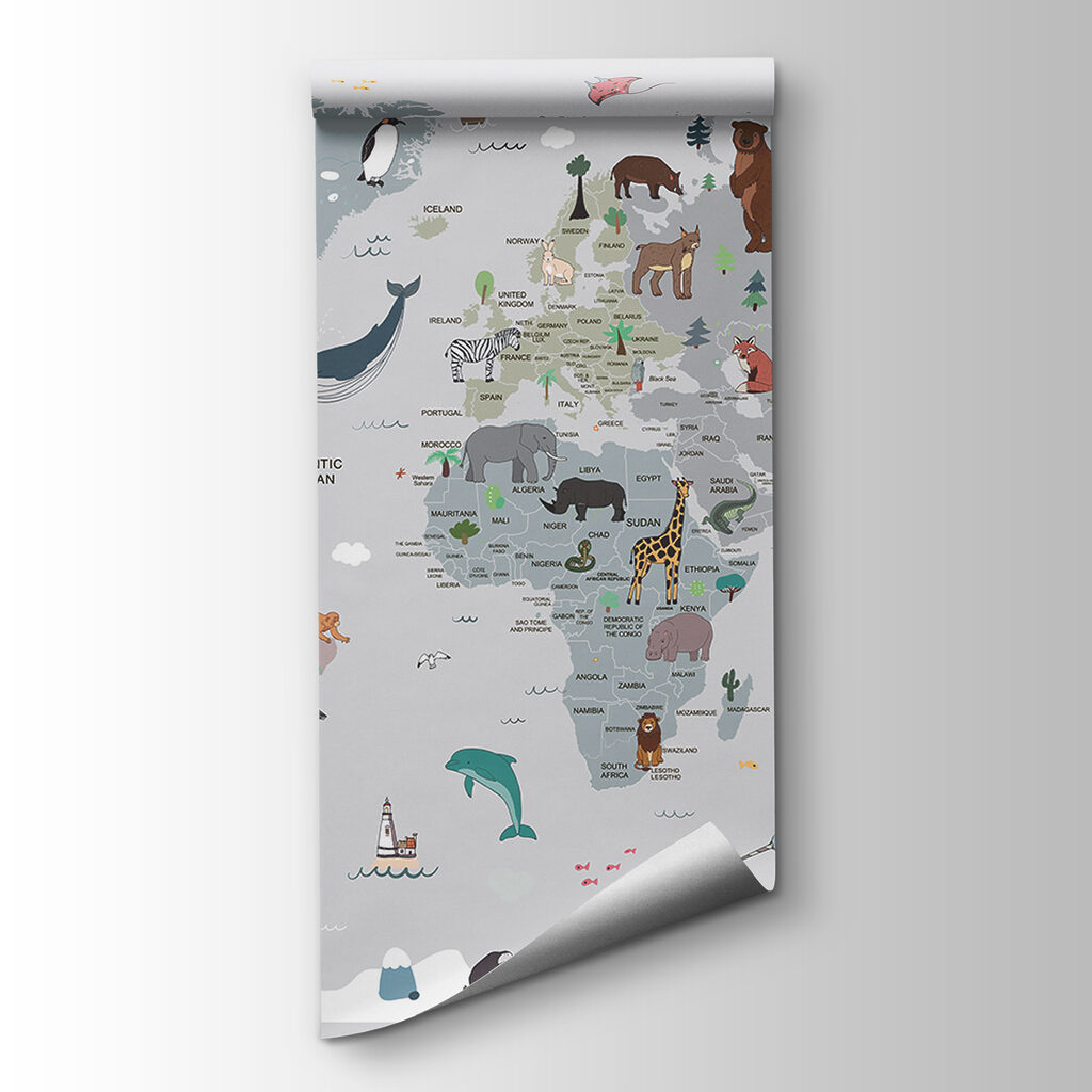 Mapa-múndi com pequenos animais — vista do produto