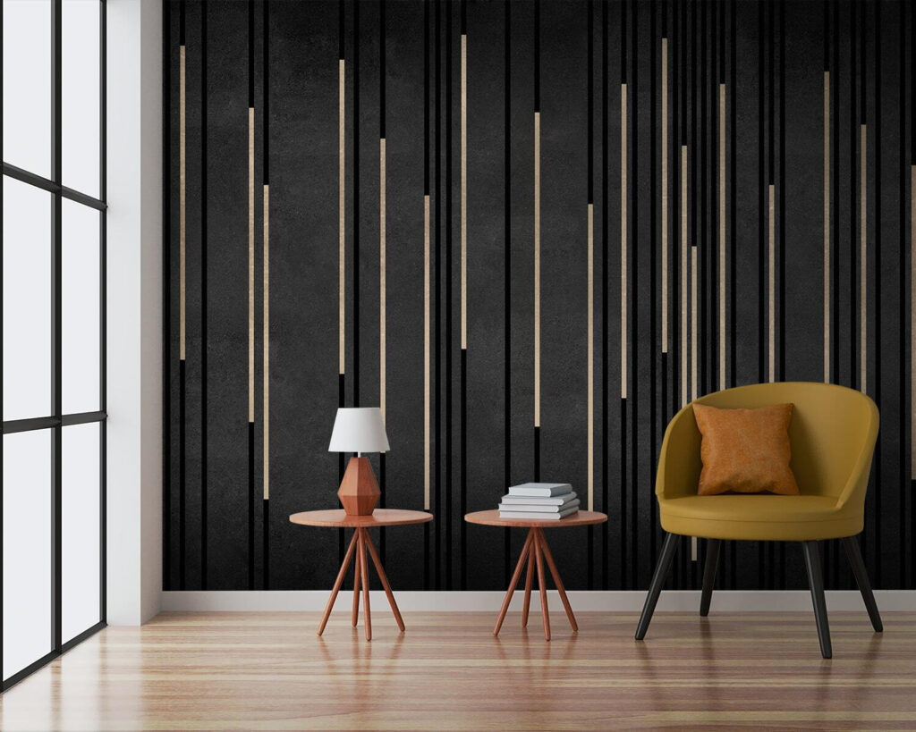 Riscas douradas em preto num interior