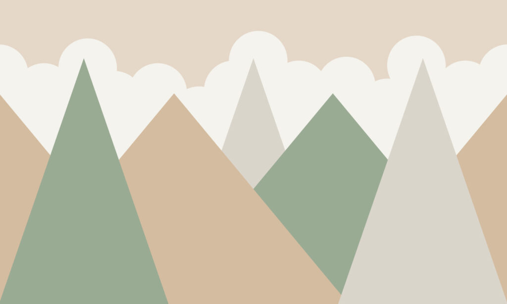 Montanhas pastel sob nuvens — design completo