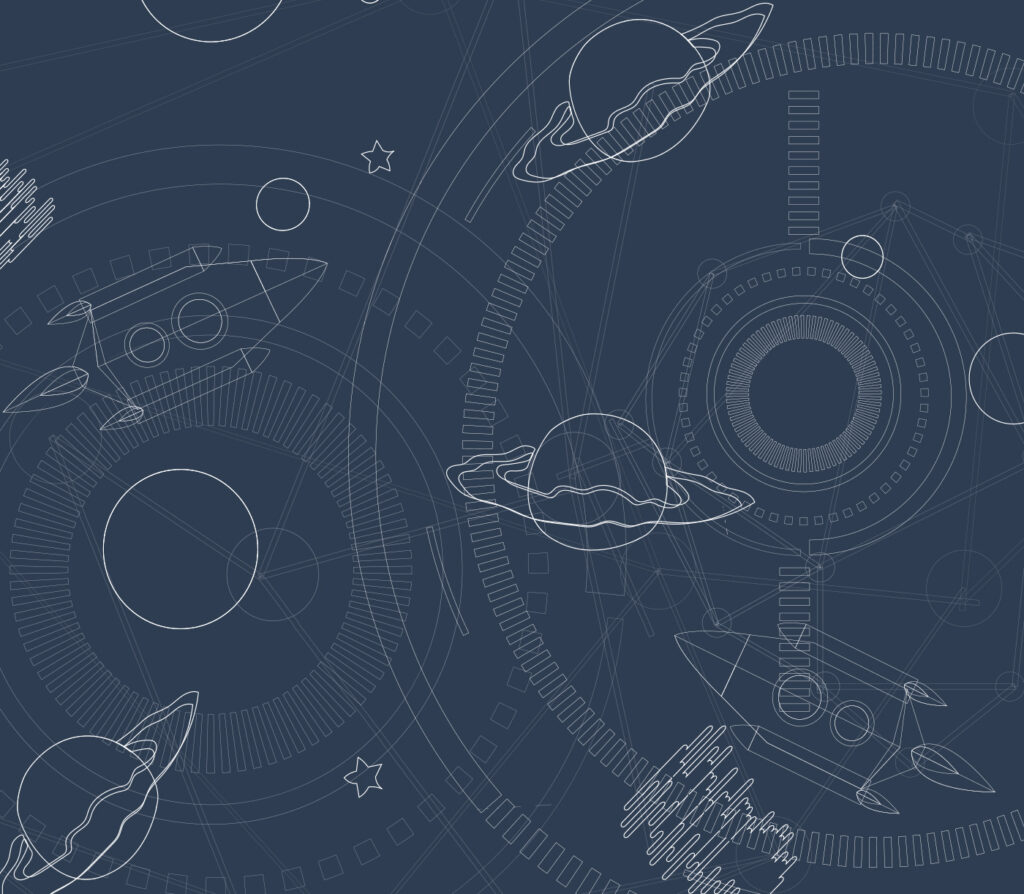 Planetas em linhas finas — design completo