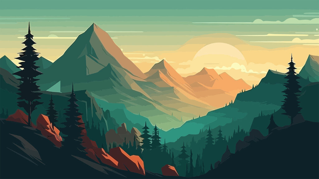 Montanhas em cores chapadas — design completo