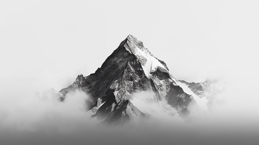Pico solitário sobre nuvens — design completo