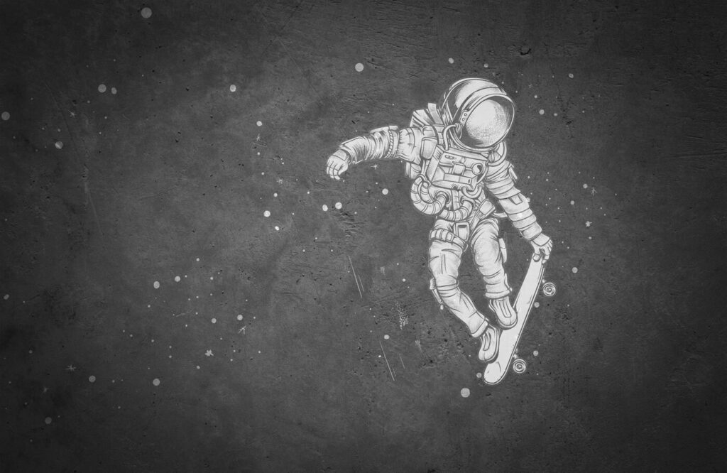 Astronauta de skate — design completo