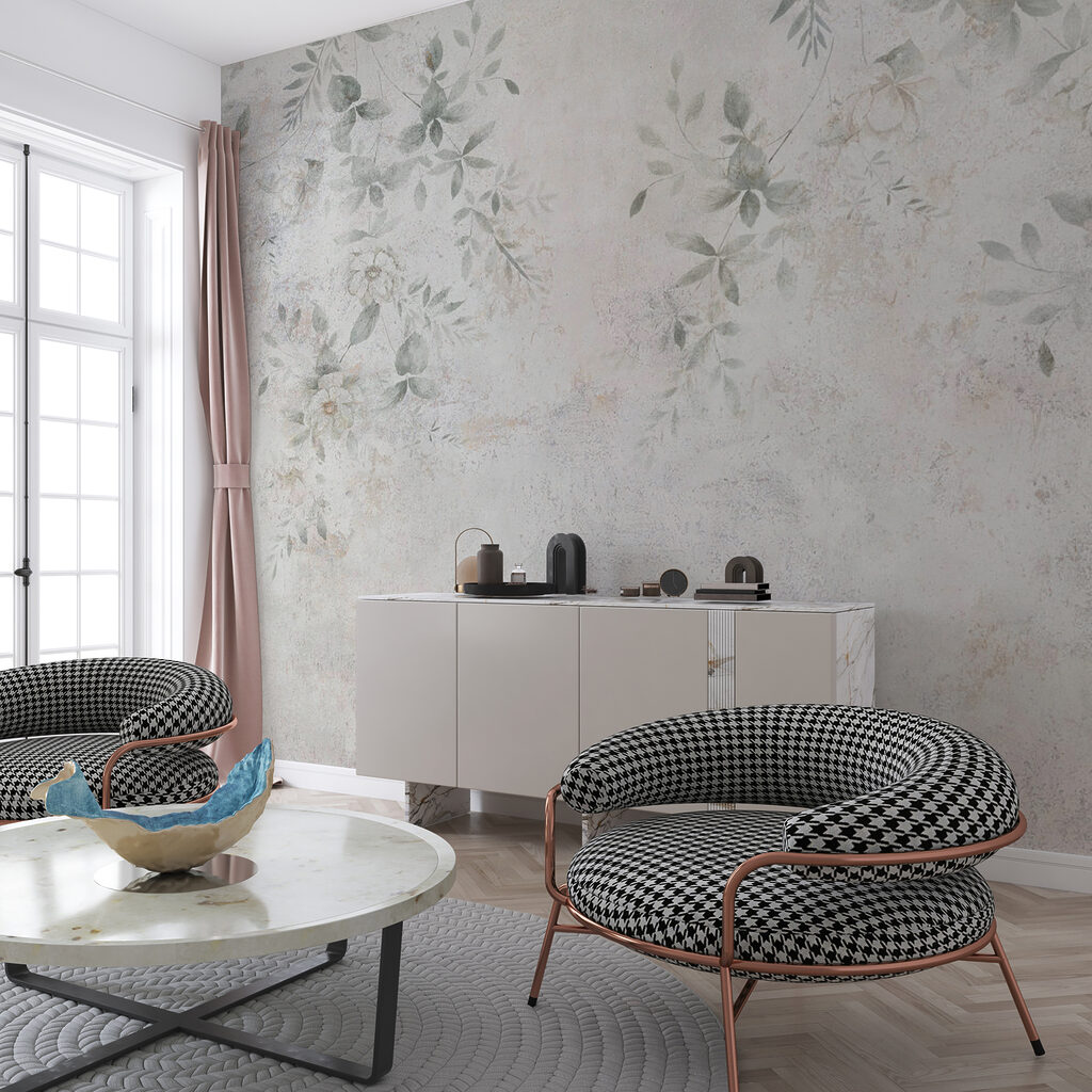 Rasto floral em branco num interior
