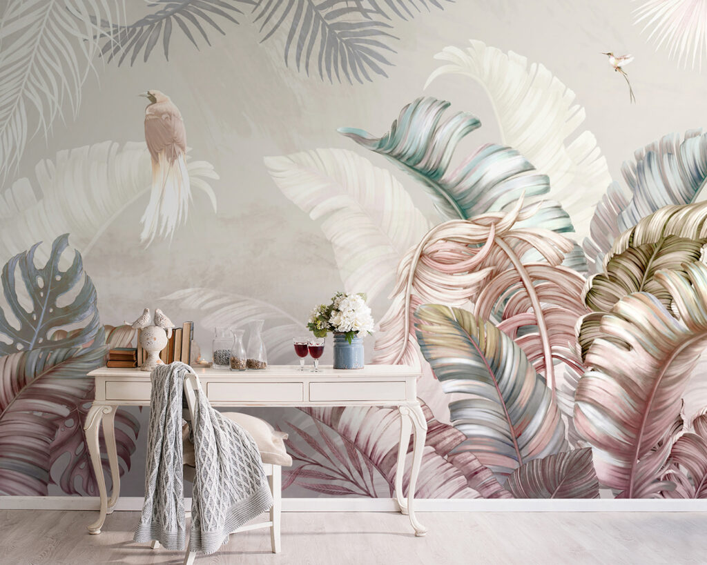 Folhas tropicais pastel — interior 1