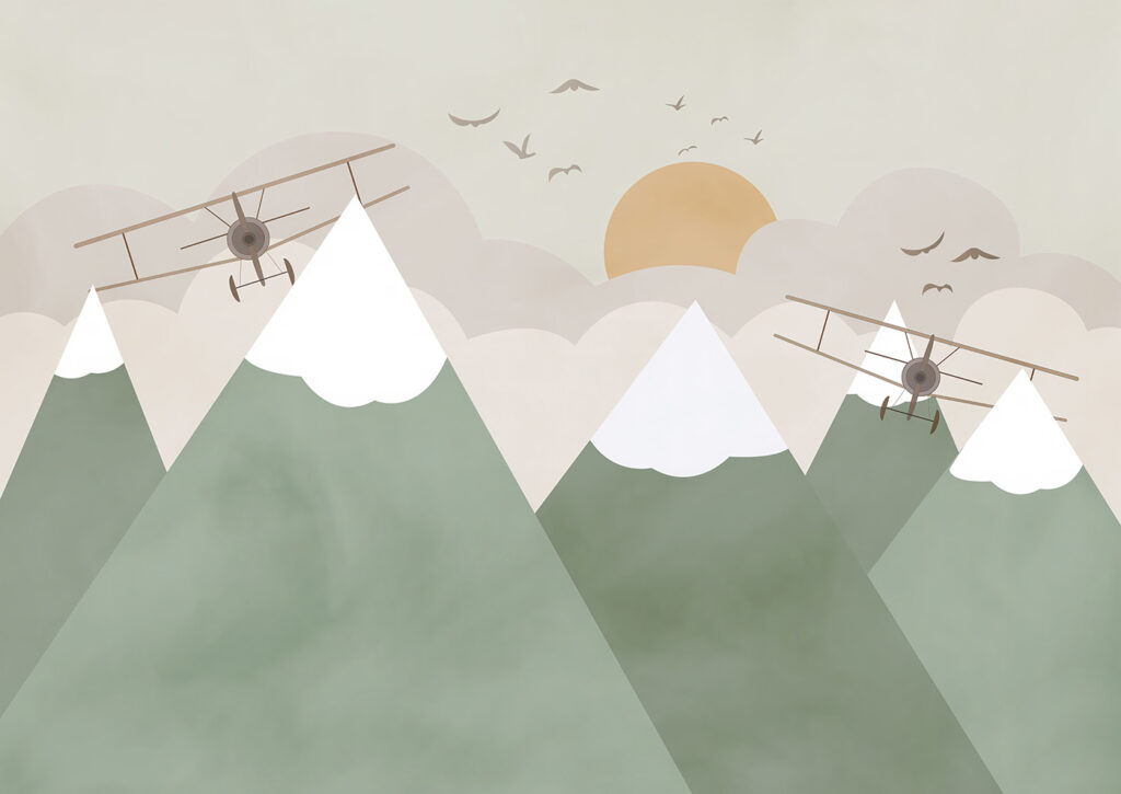 Aviões sobre cumes verdes — design completo