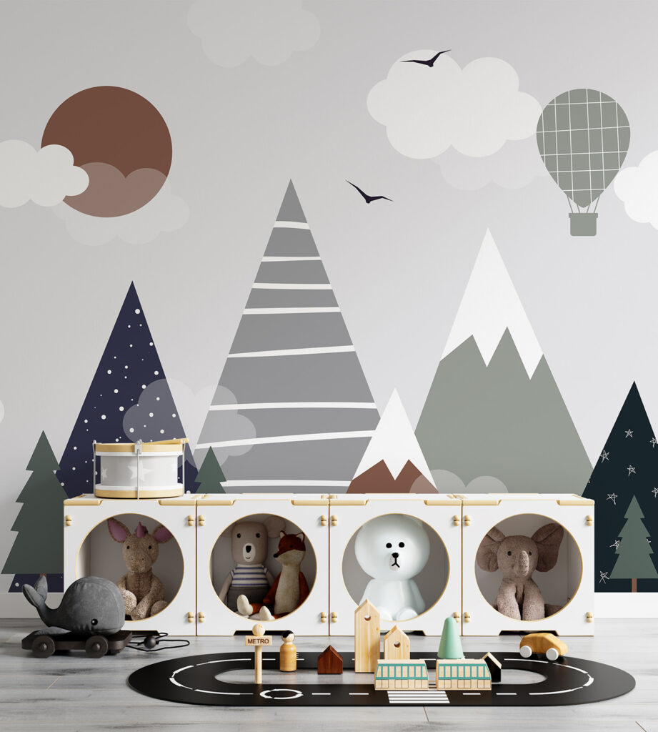 Balão sobre montanhas geométricas — interior 4