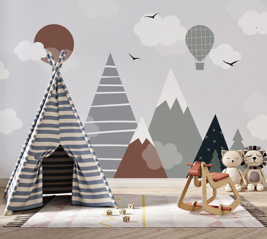 Balão sobre montanhas geométricas — interior 5