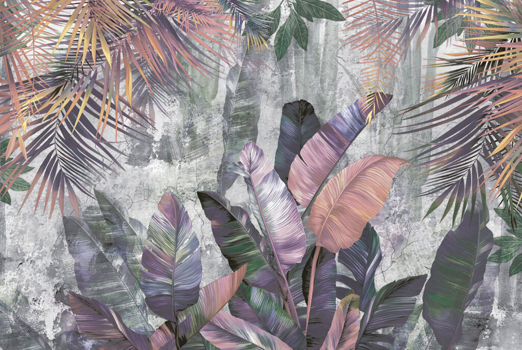 Folhas tropicais em roxo — design completo