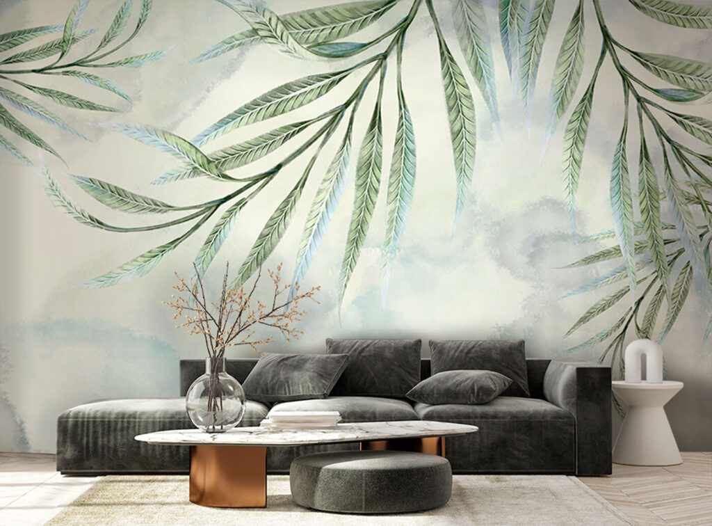 Folhas pendentes sobre tinta — interior 3