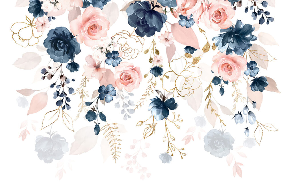Flores cor-de-rosa e azuis — design completo