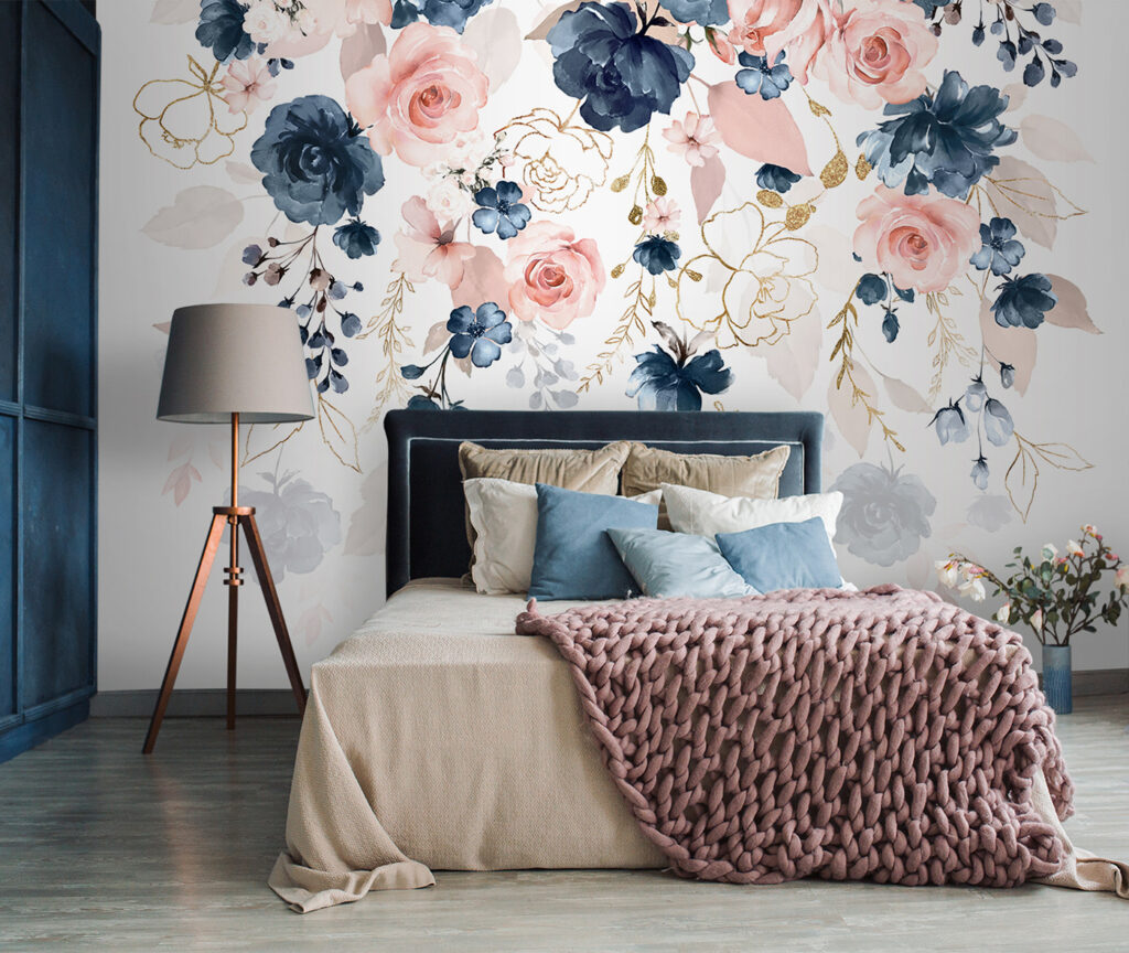 Flores cor-de-rosa e azuis — interior 2