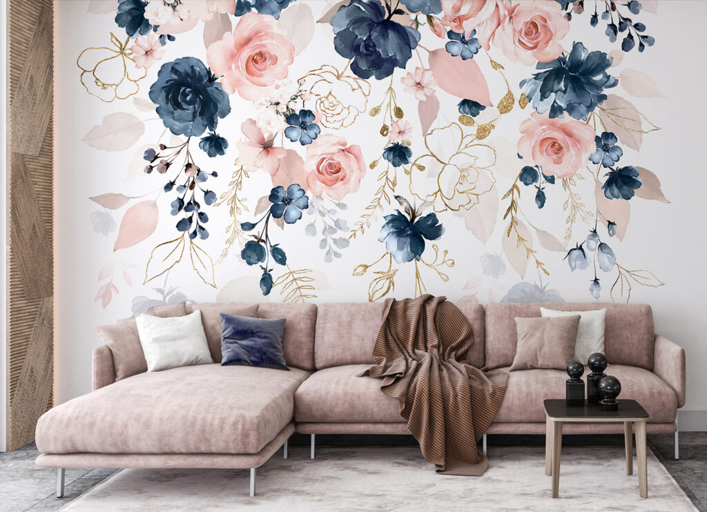 Flores cor-de-rosa e azuis — interior 1