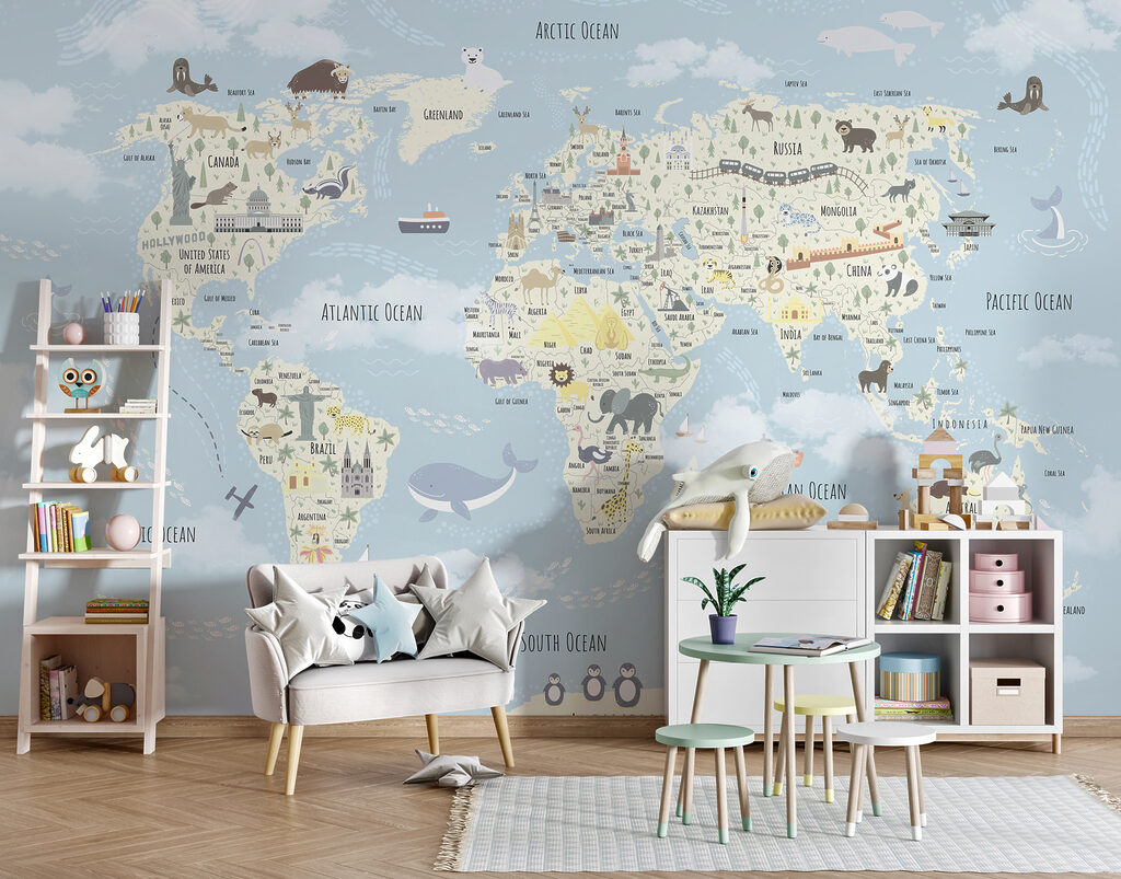 Mapa com amigos viajantes num interior