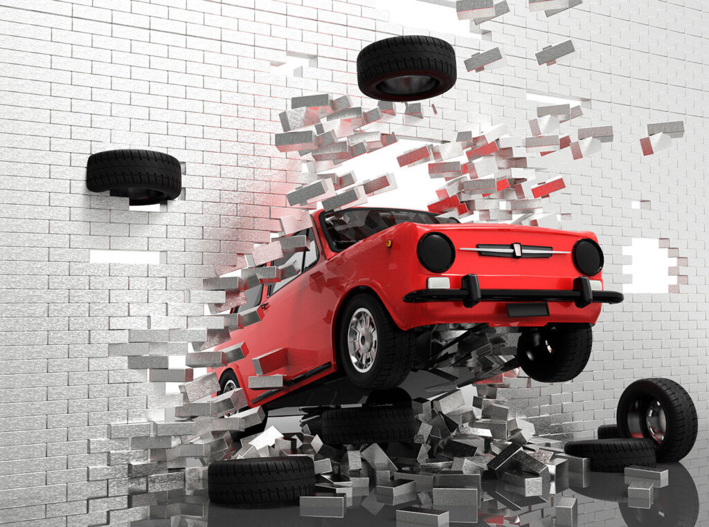 Carro vermelho a romper — design completo