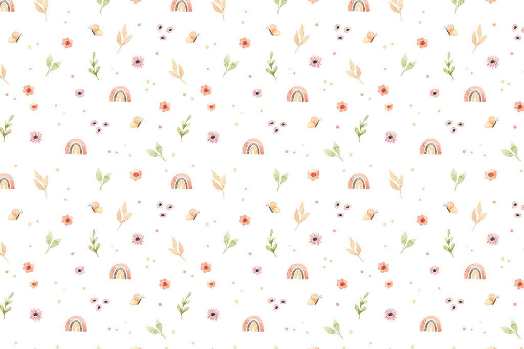 Pequenos arco-íris entre flores — design completo