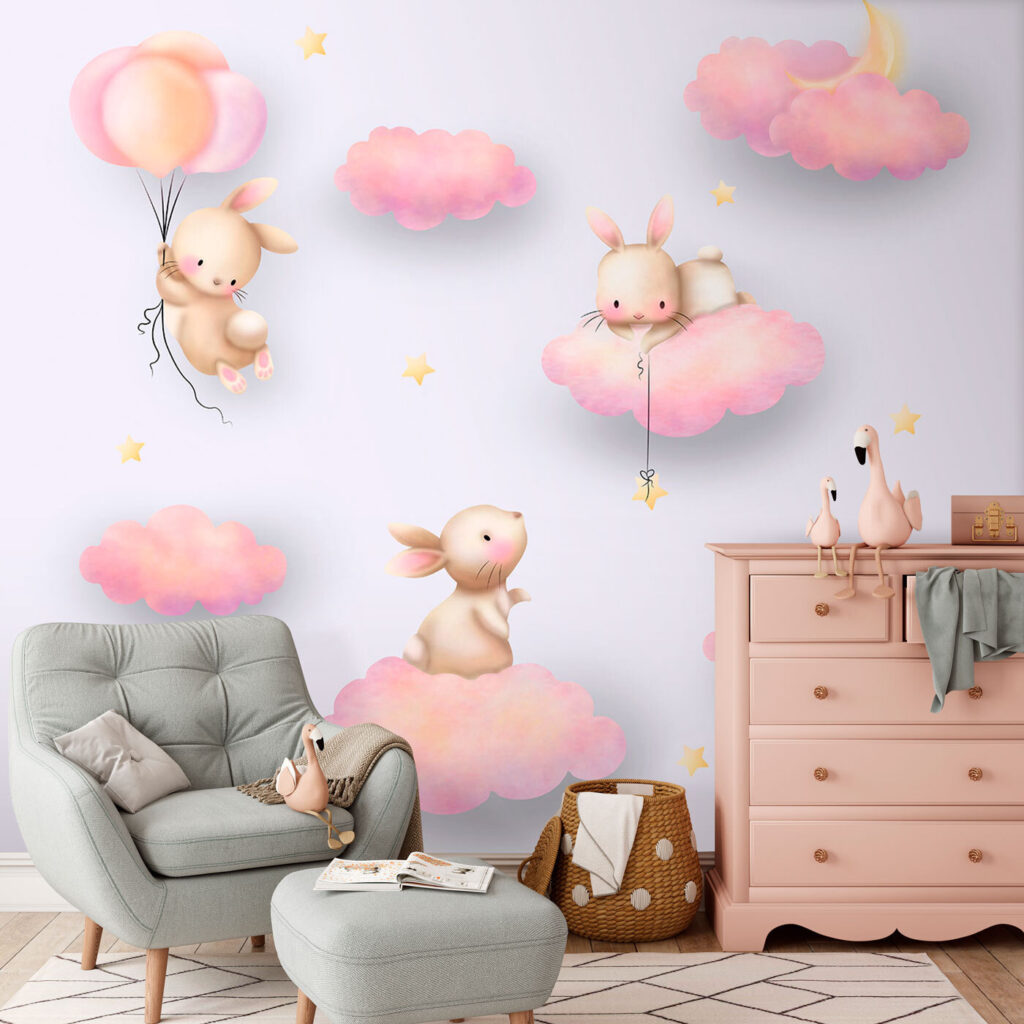Coelhinhos em nuvens cor-de-rosa — interior 2