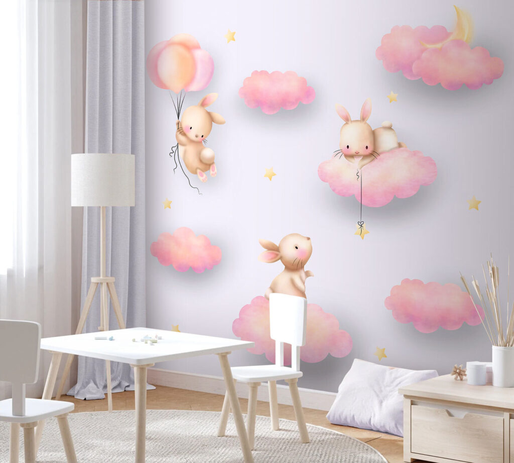 Coelhinhos em nuvens cor-de-rosa — interior 1