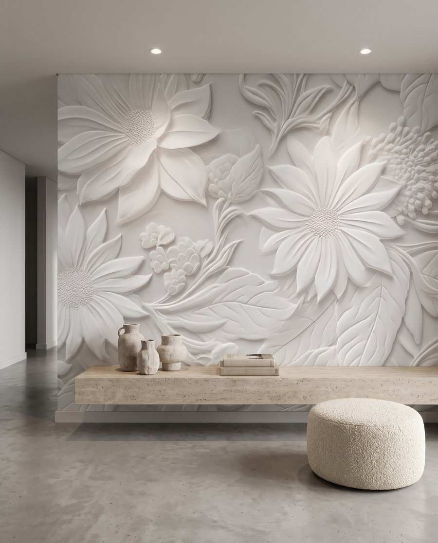 Flores brancas como escultura num interior