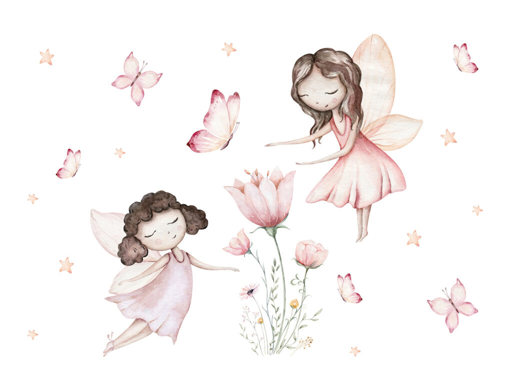 Duas fadas entre flores — design completo