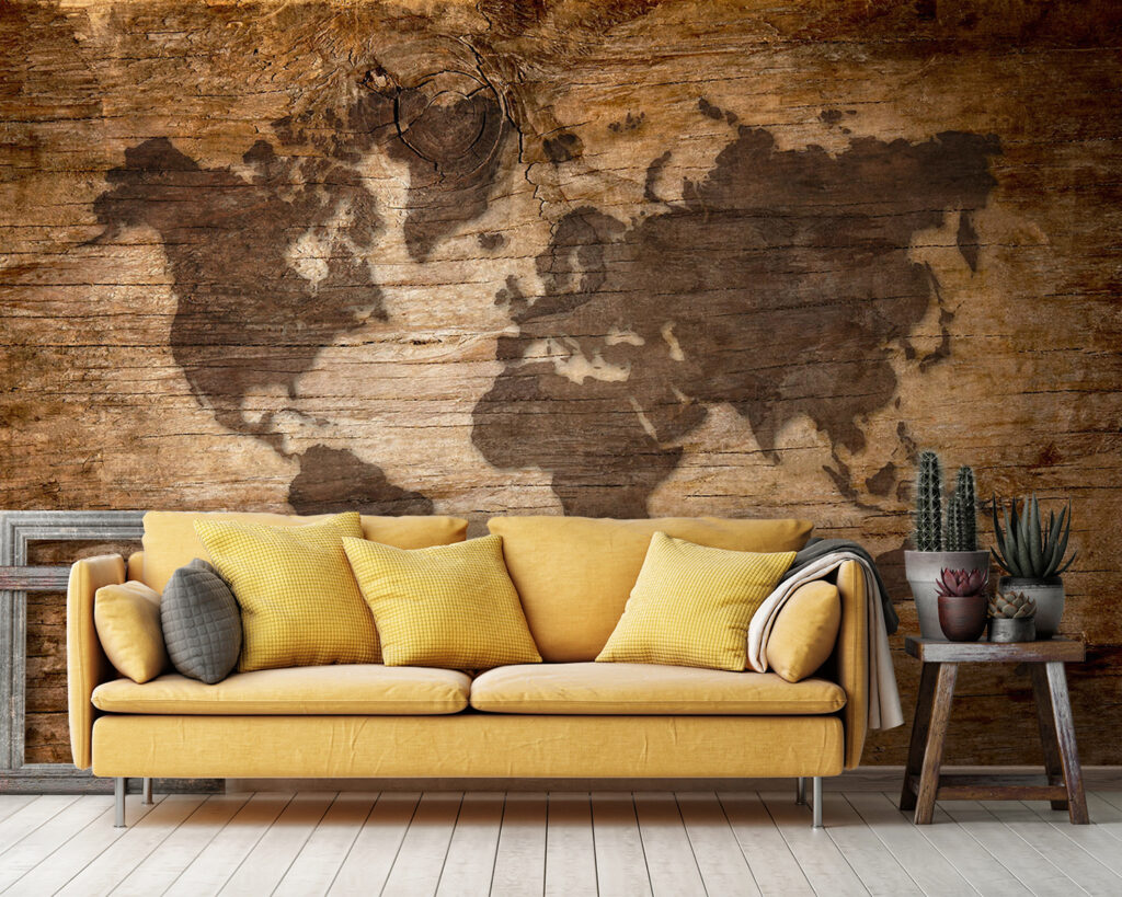 Mapa-mundo em tábuas antigas — interior 1