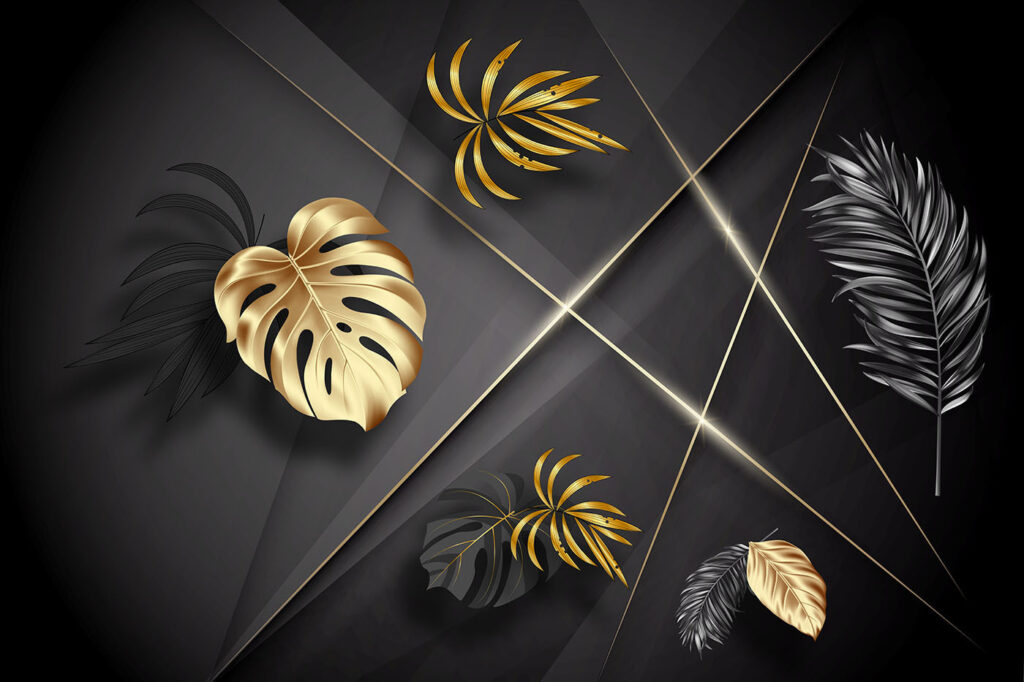 Folhas douradas sobre preto — design completo