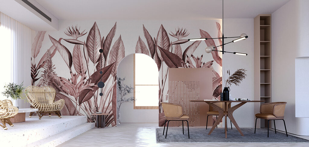 Flores tropicais entre folhas — interior 1