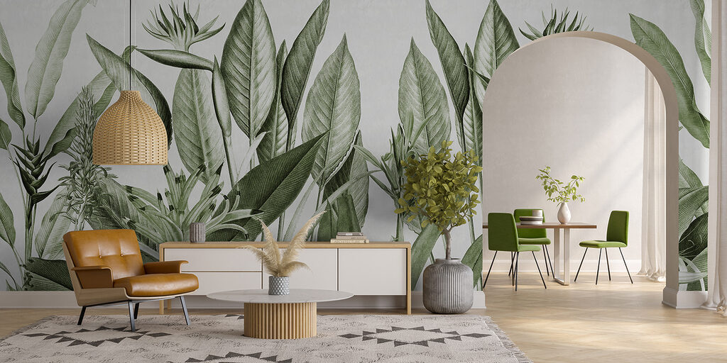 Flores tropicais entre folhas — interior 1