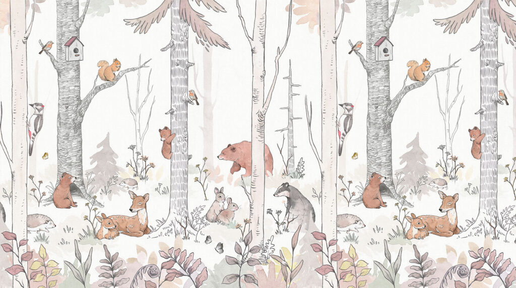 Animais entre caules finos — design completo