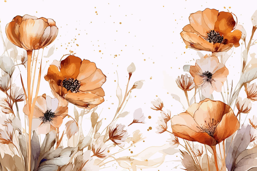 Flores ocre em aguarela — design completo