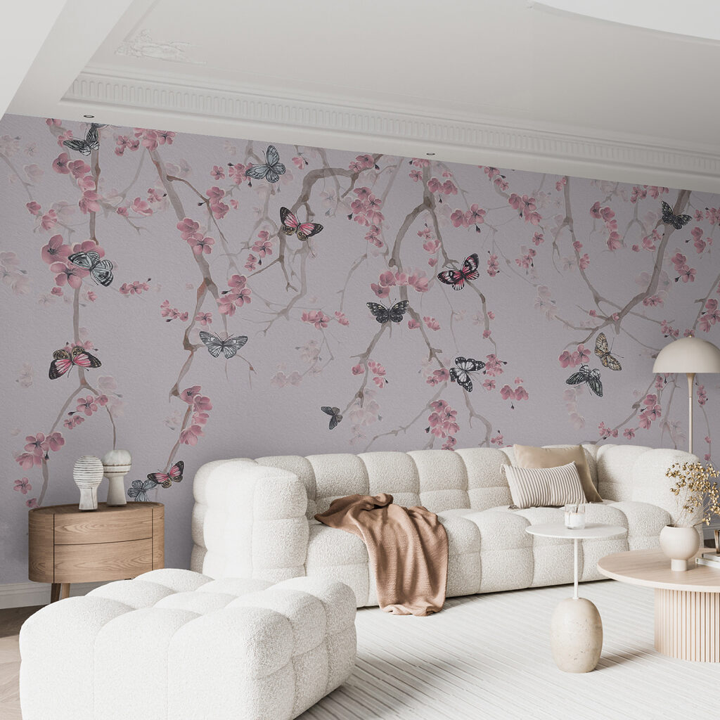 Borboletas sob flores cor-de-rosa — interior 4