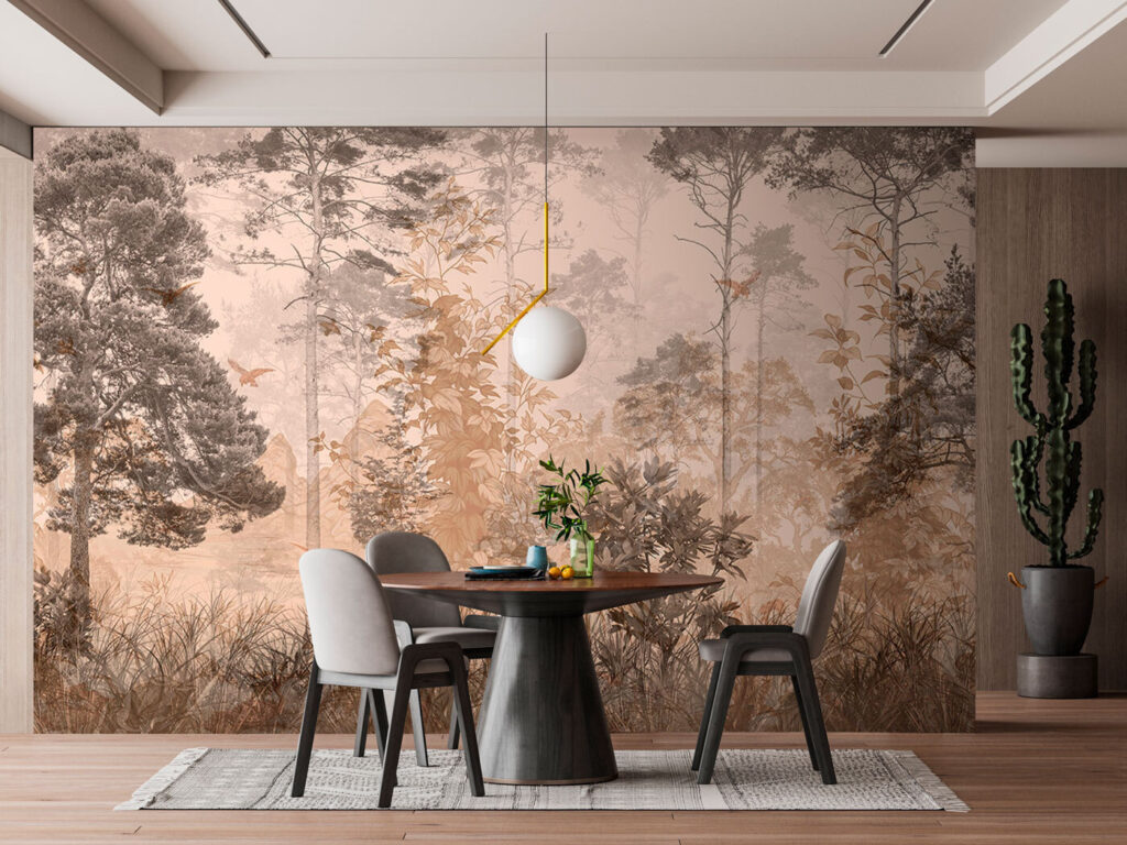 Bosque em gravura fina num interior