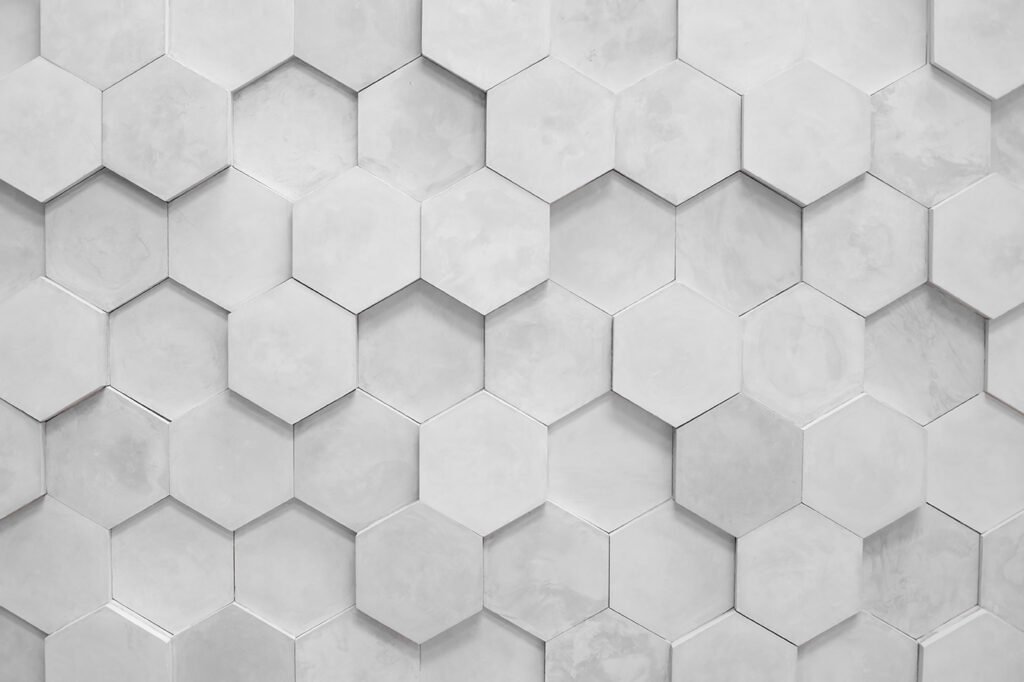 Hexágonos brancos com sombras — design completo