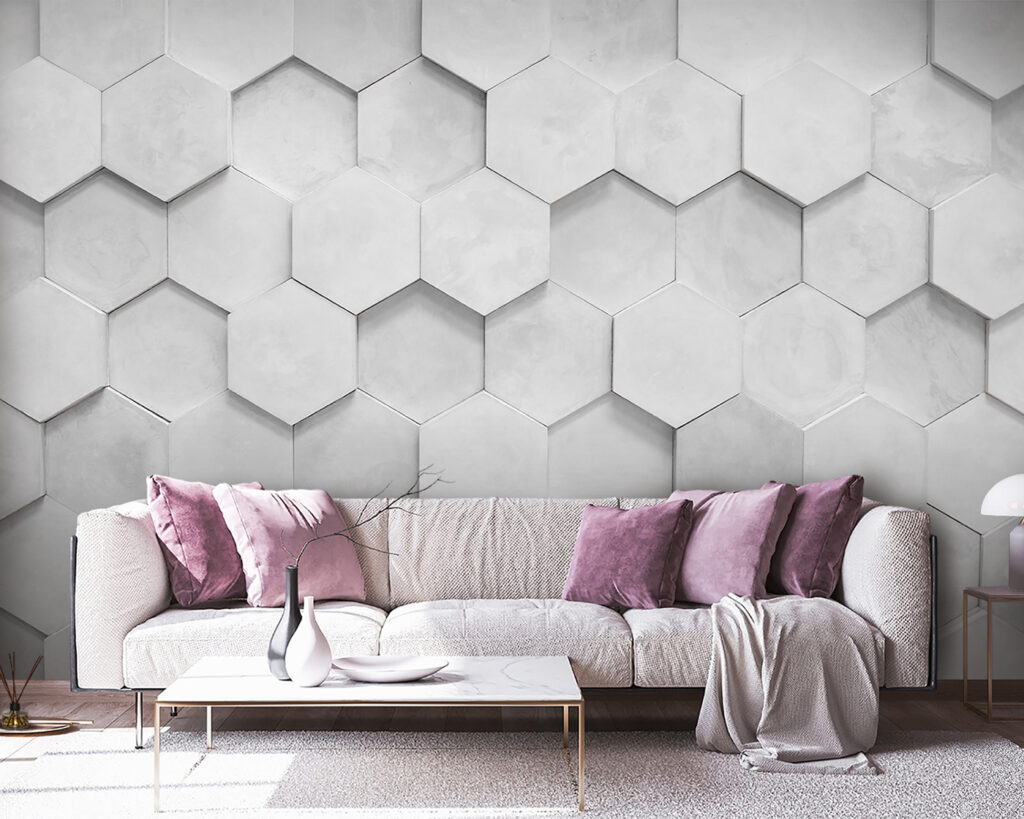 Hexágonos brancos com sombras num interior