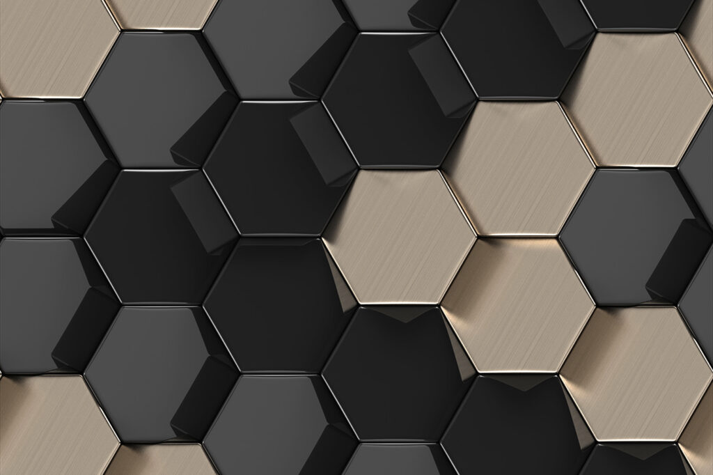 Hexágonos pretos e bege — design completo
