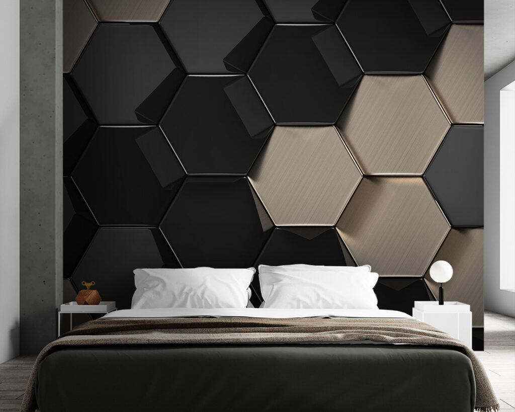 Hexágonos pretos e bege — interior 2
