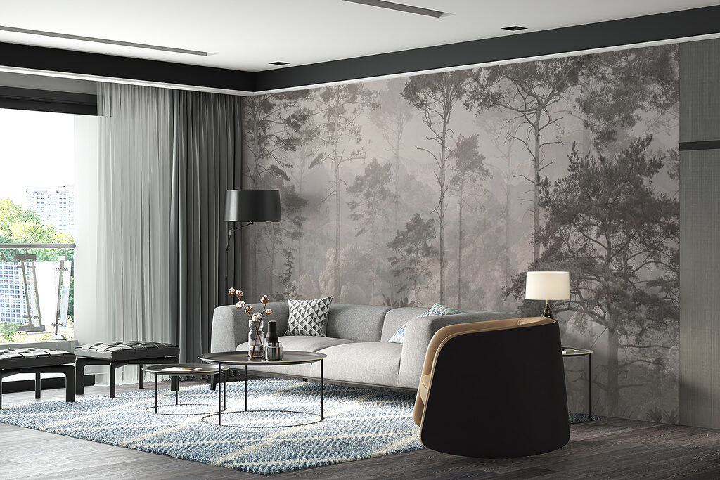 Pinheiros altos em névoa — interior 3