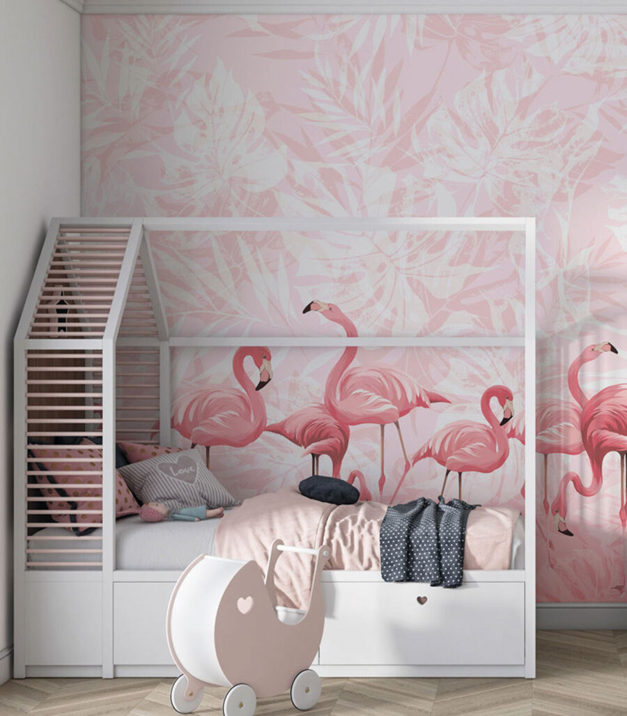 Flamingos juntos num interior