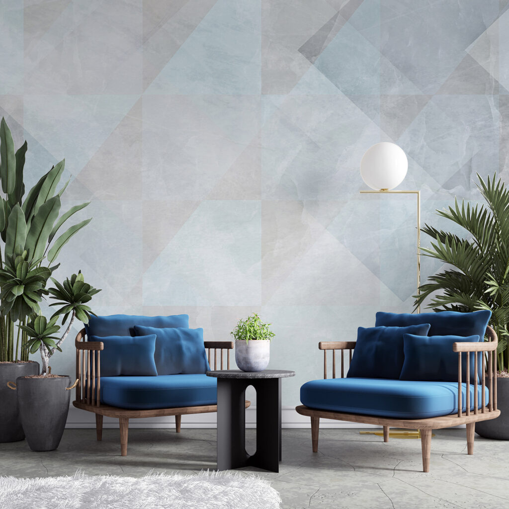 Geometria azul em tinta — interior 1