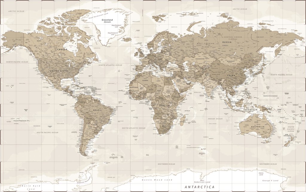 Mapa-múndi em tons antigos — design completo