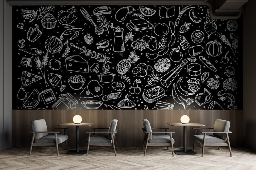 Desenhos culinários em preto — interior 2