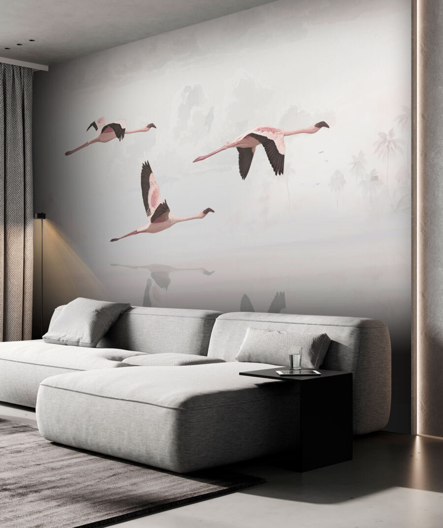 Flamingos sobre reflexo pálido — interior 1