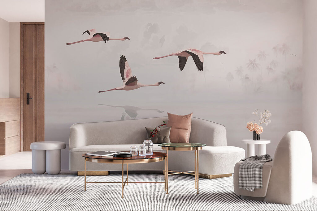 Flamingos sobre reflexo pálido — interior 4